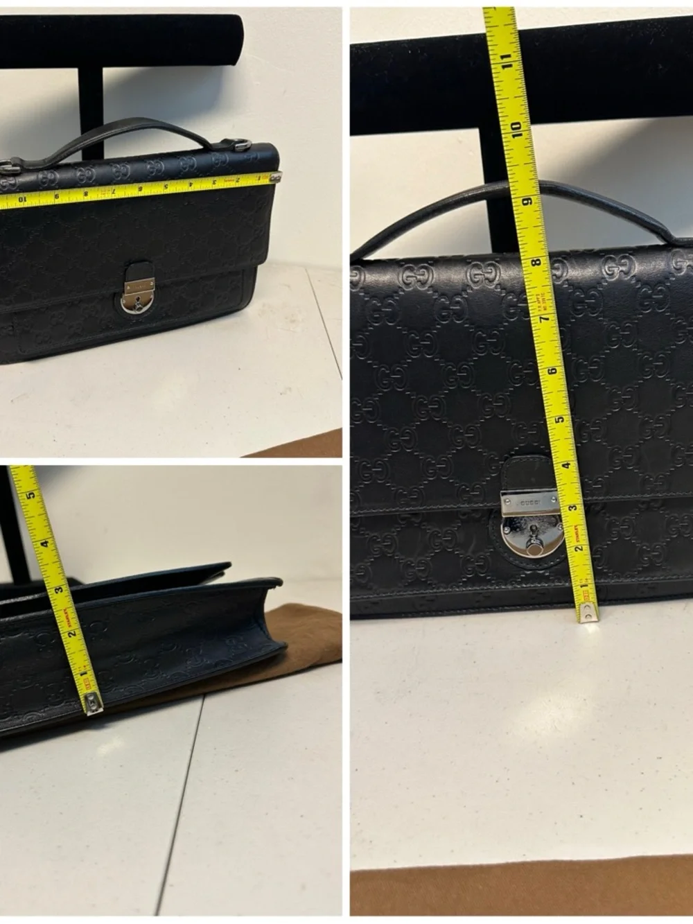 Gucci Black Embossed GG Leather Briefcase with Top Handle